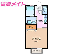 近鉄鈴鹿線 平田町駅 徒歩7分の賃貸アパート 1階1Kの間取り
