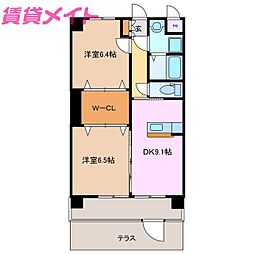 マジェスティ 1階2DKの間取り