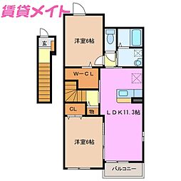 クリスタルコート 2階2LDKの間取り
