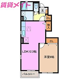 クリスタルコート 1階1LDKの間取り