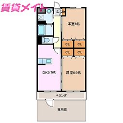 サン・シャイン 1階2DKの間取り