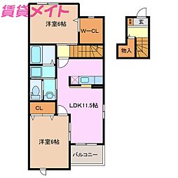 アルドーレ 2階2LDKの間取り