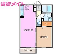 ロワール 2階1LDKの間取り