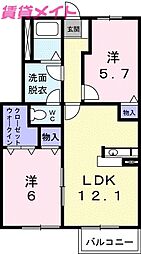 ハピネスタウンIII　2棟 1階2LDKの間取り