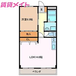 ブルースカイマンション 2階1LDKの間取り