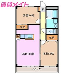 ブルースカイマンション 1階2LDKの間取り