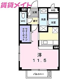 グリーンヒルズＢ棟 1階ワンルームの間取り