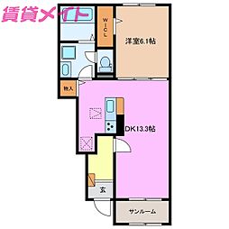 リリックハイム　Ｂ棟 1階1LDKの間取り