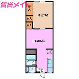 メゾン富士 1LDKの間取図画像