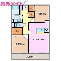 ピクシス 2LDKの間取図画像