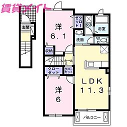 フオーチュネイトビレッジC 2LDKの間取図画像