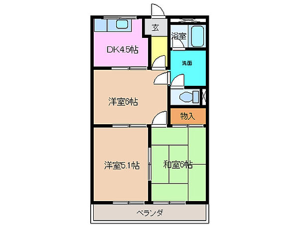ミルキーウェイ 205｜三重県津市垂水(賃貸アパート3DK・2階・44.88㎡)の写真 その2