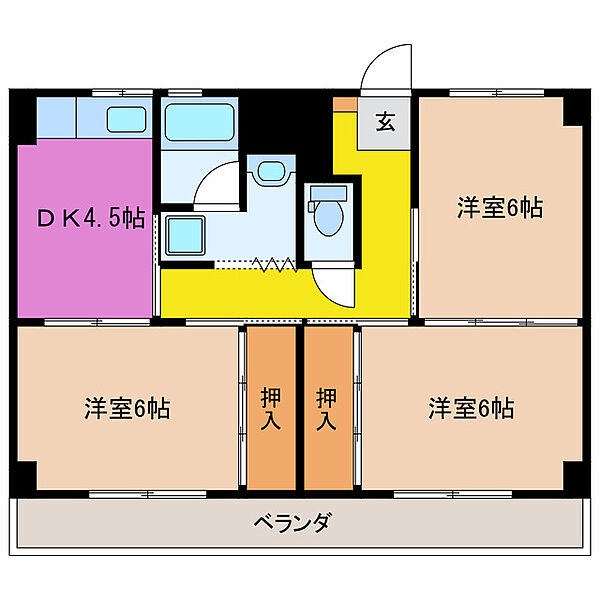 ビレッジハウス津 3号棟 103｜三重県津市神戸(賃貸マンション3DK・1階・57.96㎡)の写真 その2