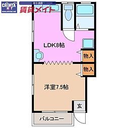 アンセーヌメゾンシャルル 1階1LDKの間取り