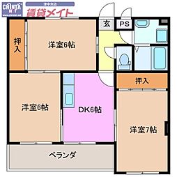リベール 3階3DKの間取り