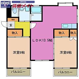アーバンKENビル 2LDKの間取図画像