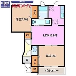 サンパティーク 2LDKの間取図画像