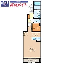 ジラソーレ　Ｍ 1階ワンルームの間取り