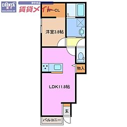 ウルバーノIII 1階1LDKの間取り