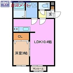 Proud 2階1LDKの間取り