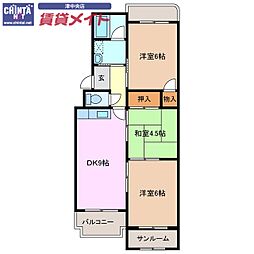 臼井マンション 2階3DKの間取り