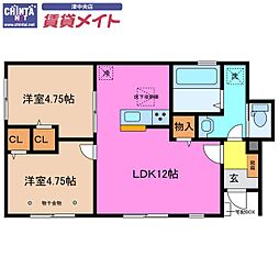 LiveleFine津興1号棟 2LDKの間取図画像