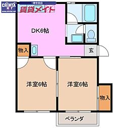 ハイツドヌール 2DKの間取図画像