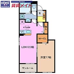 ラルースB 1LDKの間取図画像