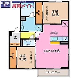 プレジール 2LDKの間取図画像