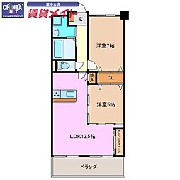 メゾンドゥール 2LDKの間取図画像