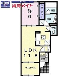 サン・マーレB 1LDKの間取図画像