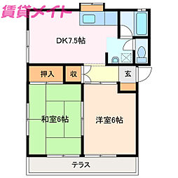 ファミール千代崎 B棟 1階2DKの間取り