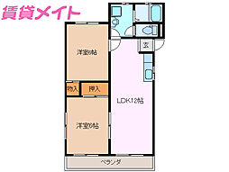 グランデール 2階2LDKの間取り