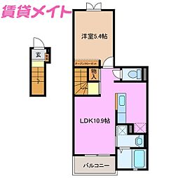 フルーリール 2階1LDKの間取り