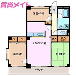 レジデンス若松 2階3LDKの間取り