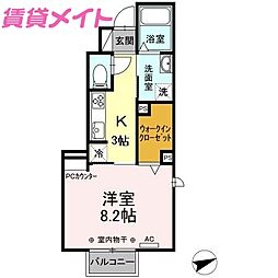 メルベーユ 1Kの間取図画像