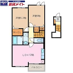 ピュアシス若松 2LDKの間取図画像