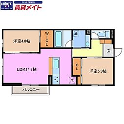 鈴鹿市須賀3丁目アパート 2LDKの間取図画像
