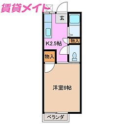 ロイヤルフェアリ 1Kの間取図画像