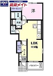 サンテラスミッチィー2 1LDKの間取図画像