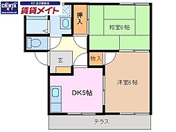 グリーンビレッジ鈴鹿B 2DKの間取図画像
