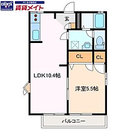 フレグランスかおりB 1LDKの間取図画像