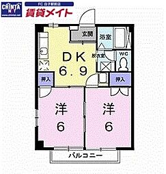 アーバンハイツB棟 2DKの間取図画像