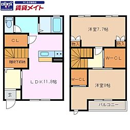シャンヴェール 2LDKの間取図画像