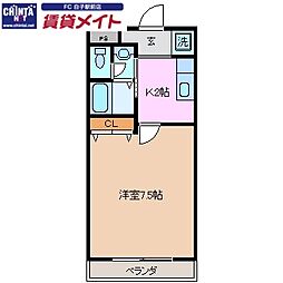 スカイオーシャン 1Kの間取図画像