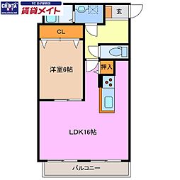ウッドベルスクエアB 1LDKの間取図画像