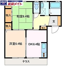 リヴェール鈴鹿A 2DKの間取図画像