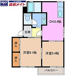 サンライズ21A 2DKの間取図画像