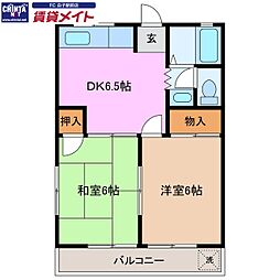 山中アパートA棟 2DKの間取図画像