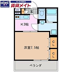 ピアーチェ2 1Kの間取図画像